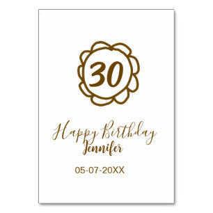 30th birthday add name date year golden flower tex table number
