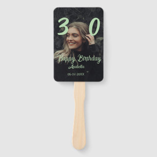 30th birthday add name date year green pastel bold hand fan