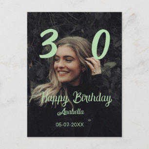 30th birthday add name date year green pastel bold postcard