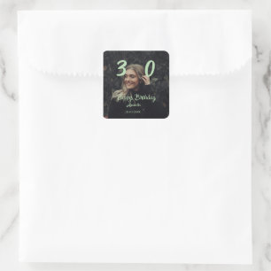 30th birthday add name date year green pastel bold square sticker