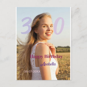 30th birthday add name date year PURPLE PINK BOLD Postcard
