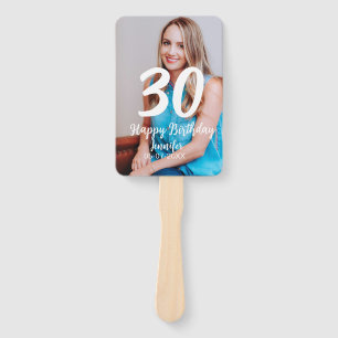 30th birthday add name date year white photo hand fan