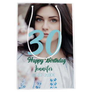 30th birthday add name date year white photo medium gift bag