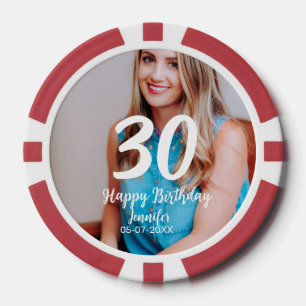 30th birthday add name date year white photo poker chips