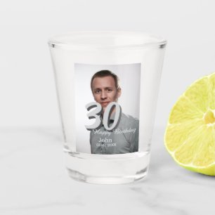 30th birthday add name date year white photo shot glass