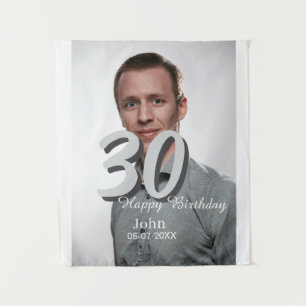 30th birthday add name date year white photo tapestry