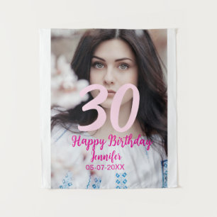 30th birthday add name date year white photo tapestry