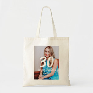 30th birthday add name date year white photo tote bag