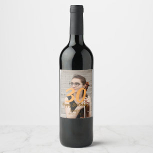 30th birthday add name date year white photo wine label