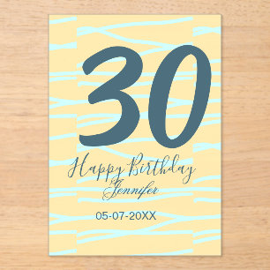 30th birthday add name date year yellow blue paste acrylic invitations