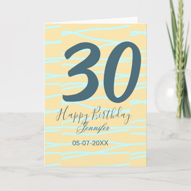 30th birthday add name date year yellow blue paste card (Front)