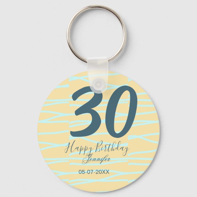30th birthday add name date year yellow blue paste key ring (Front)