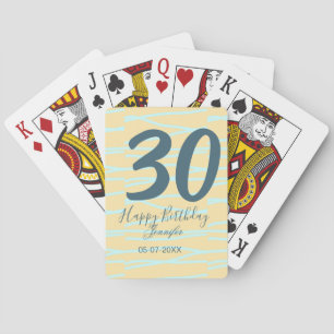 30th birthday add name date year yellow blue paste playing cards