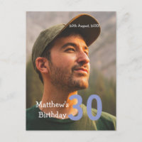30th birthday add name photo date man blue white