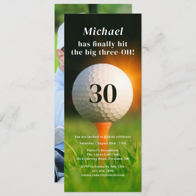 30th Birthday Adult Party Golf Photo QR Code Invitation (Front/Back)