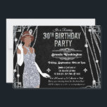 30th Birthday African American Flapper Girl  Invitation<br><div class="desc">Harlem Nights Cotton Club Great Gatsby Art Deco Silver Glitter 30th Birthday African American Invitation</div>