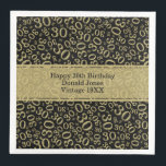 30th Birthday Age Number Pattern Gold/Black Napkin<br><div class="desc">Milestone number 30. This modern design for milestone number 30 features a striking gold and black random number pattern with the gold milestone number 30 displayed in various sizes and angles, adding a playful touch. At the centre, a gold banner provides space for important event details, allowing customisation of your...</div>