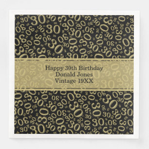 30th Birthday Age Number Pattern Gold/Black Napkin