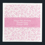 30th Birthday Age Number Pattern Pink/White Napkin<br><div class="desc">Milestone number 30. This modern design for milestone number 30 features a striking pink and white random number pattern with the pink milestone number 30 displayed in various sizes and angles, adding a playful touch. At the centre, a pink banner provides space for important event details, allowing customisation of your...</div>
