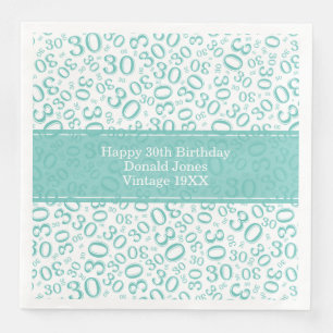 30th Birthday Age Number Pattern Teal/White Napkin
