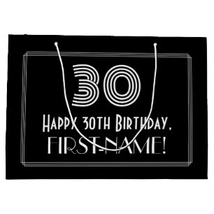 30th Birthday — Art Deco Inspired Look "30" & Name Large Gift Bag