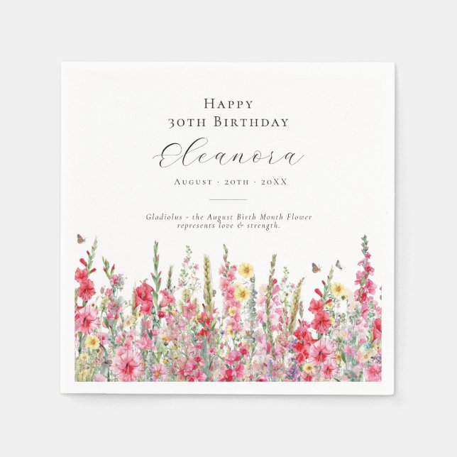 30th Birthday August Birth Month Flower Gladiolus Napkin (Front)