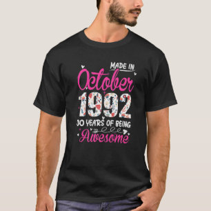 30th Birthday Awesome Since October 1992 Floral Pr T-Shirt