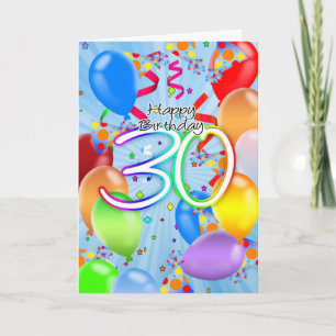 30th Birthday - Balloon Birthday Card - Happy Birt