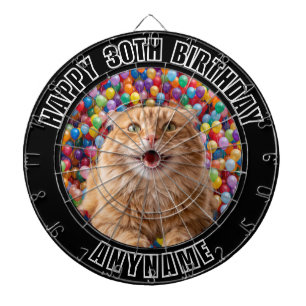 30TH BIRTHDAY Balloons Background CUSTOM CAT PHOTO Dartboard