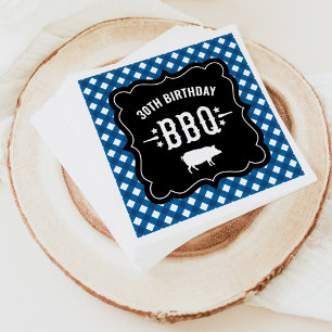 30th Birthday BBQ Blue Gingham Plaid Napkin