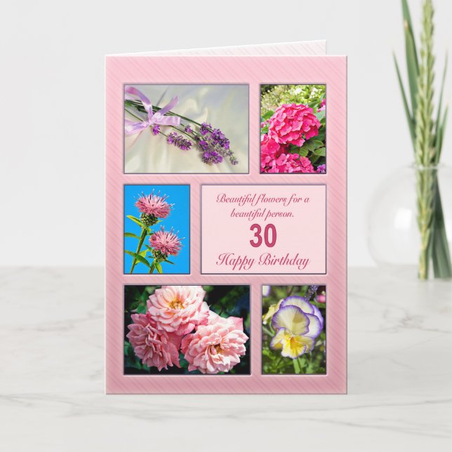 30th birthday, beautiful flowers card (Front)