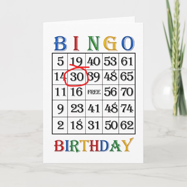 30th Birthday Bingo card (Front)