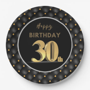 30th Birthday Black and Gold  Paper Plate
