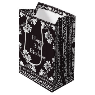 30th Birthday Black and White Bandanna Medium Gift Bag