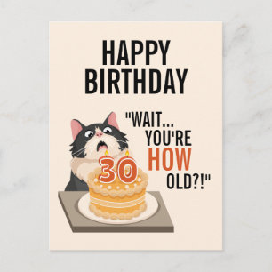 30th Birthday Black and White Cat Humour Cute Fun Postcard