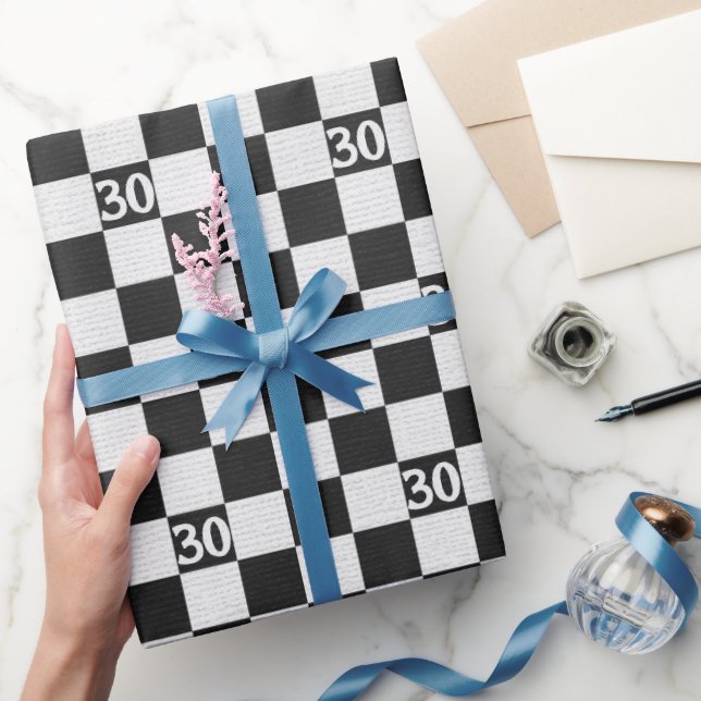 30th Birthday Black and White Checks  Wrapping Paper (Gifting)