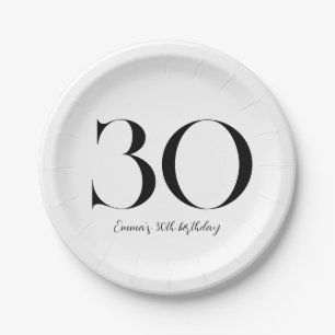 30th Birthday Black and White Paper Plate