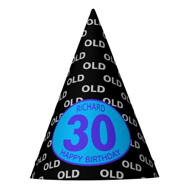 30th Birthday Black Funny OLD Thirty Party Hat (Front)