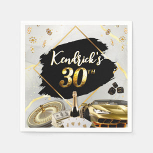 30th Birthday Black & Gold Casino, Luxury Car Napkin