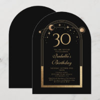 30th Birthday Black Gold Celestial Sun Moon Stars