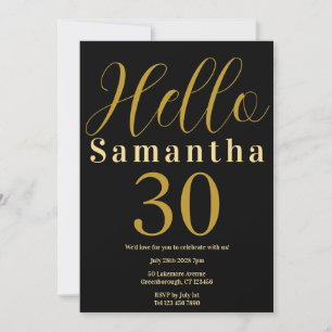 30th Birthday Black Gold Elegant Party Invitation