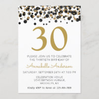30th Birthday Black Gold Glitter Sparkle Confetti
