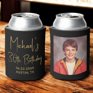 30th Birthday Black Gold Instagram Photo Can Cooler