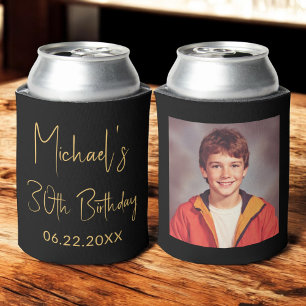 30th Birthday Black Gold Instagram Photo Can Cooler