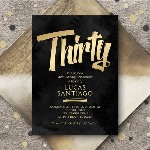 30th Birthday Black Gold Invitation