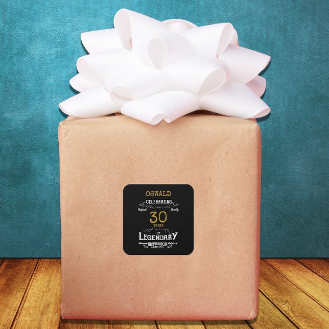 30th Birthday Black Gold Legendary Retro Square Sticker (30th Birthday Black Gold Legendary Retro Square Sticker
)