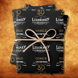 30th Birthday Black Gold  Legendary Retro Wrapping Paper Sheet<br><div class="desc">Vintage Black Gold Elegant wrapping paper - Personalised 30th Birthday Celebration wrapping. Celebrate your milestone 30th birthday with a touch of elegance, class, and sweetness! Our Vintage Black Gold wraps are the perfect way to make your mark with personalised birthday favours. Every sheet has a rich and luxurious black and...</div>