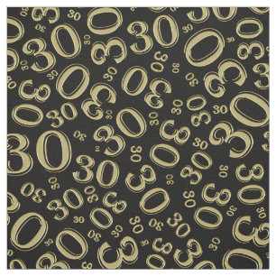 30th Birthday Black/Gold Random Number Pattern Fabric