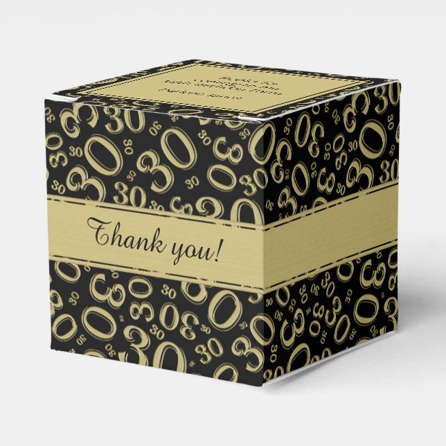 30th Birthday Black/Gold Random Number Pattern Favour Box (Front Side)