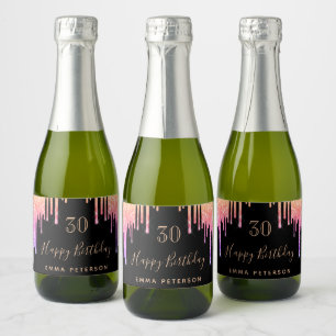 30th birthday black pink drips sparkling wine label